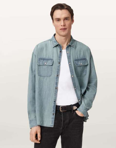 AllSaints – Gribbs – Langärmliges Hemd in verblasstem Indigoblau - view 1