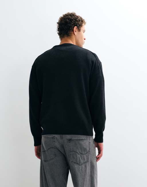 AllSaints Grinner graphic logo merino wool knit jumper in black, 4 of 5