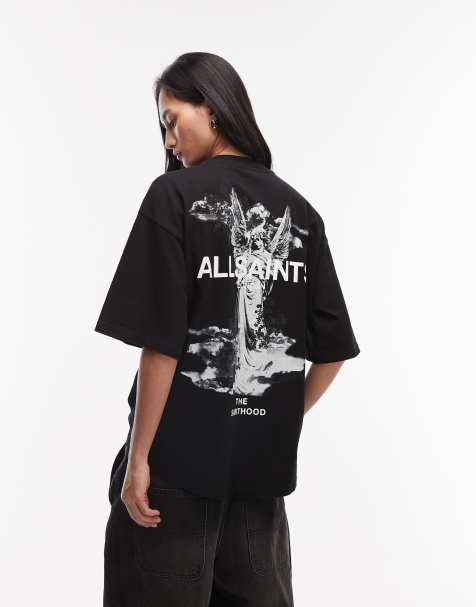 AllSaints – Guardian Amelie – Kurzärmliges T-Shirt in Schwarz mit Grafiklogo und Rückenprint - view 1