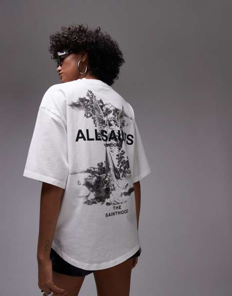 AllSaints Guardian Amelie oversized back print t-shirt in white - view 1