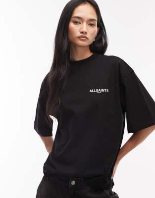 Allsaints Guardian Amelie Short Sleeve Graphic Logo T-shirt With Back Print In Black