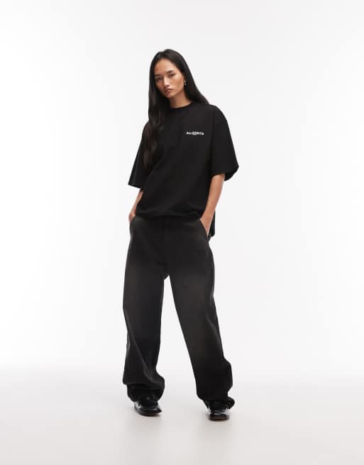 AllSaints Guardian Amelie short sleeve graphic logo t-shirt with back print in black, 3 of 4