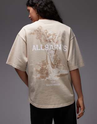 AllSaints - Guardian Amelie - T-Shirt in Beige mit Logo- und Rückenprint-Neutral
