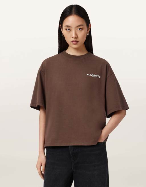 AllSaints – Guardian Amelie – T-Shirt in Bitterbraun