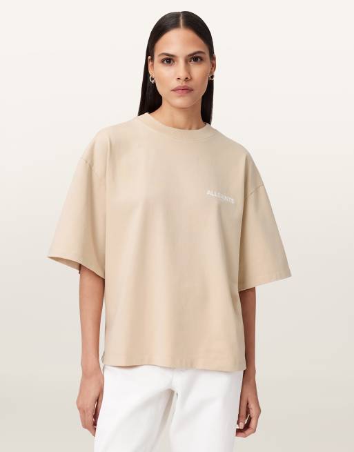 AllSaints – Guardian Amelie – T-Shirt in Sandy-Weiß