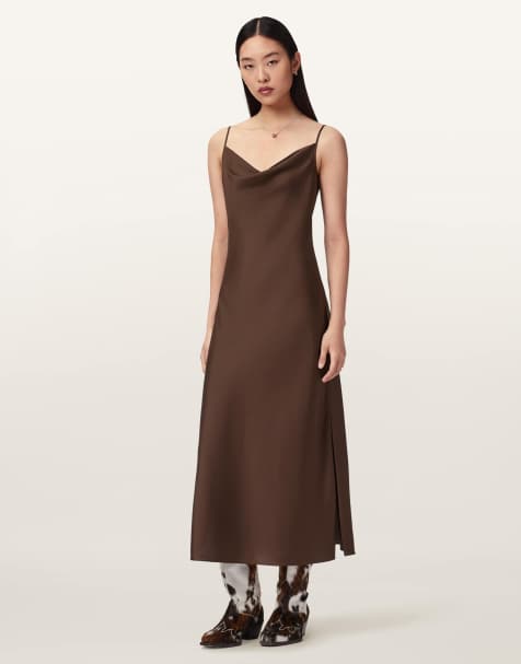 AllSaints – Hadley – Kleid in Bitterbraun - view 1