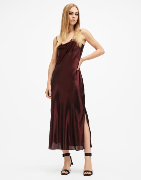 AllSaints Hadley maxi dress in metallic red - view 1