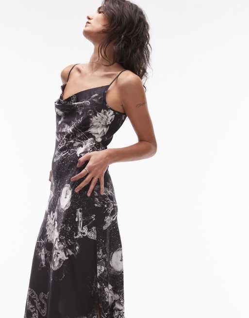 AllSaints - Hadley - Maxi jurk van satijn met print in zwart, exclusief bij ASOS, 2 van 4