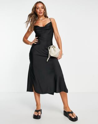 Hadley Cowl Neck Midi Slip Dress Black