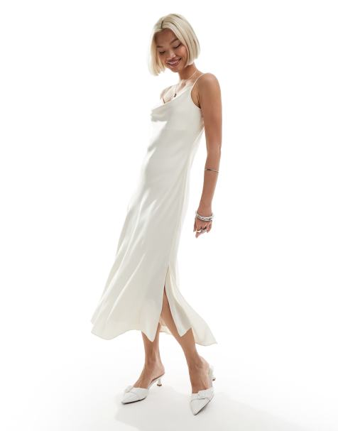 AllSaints - Hadley - Robe nuisette mi-longue en satin - Blanc - view 1