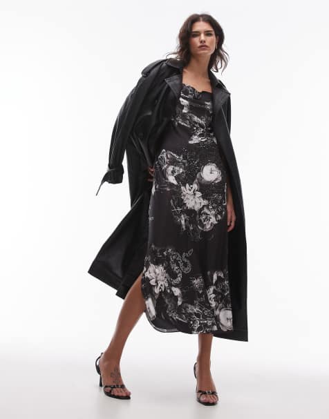AllSaints Hadley satin maxi dress in black print exclusive to asos - view 1