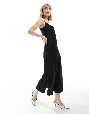 Hadley Cowl Neck Midi Slip Dress Black