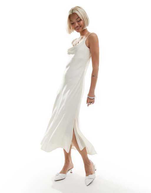 White satin midi slip on sale dress