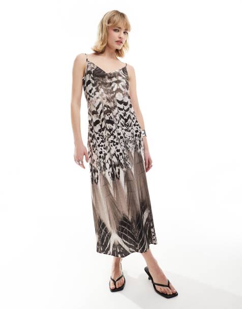 AllSaints - Hadley Sierra - Satijnen midi slipdress in zwart/wit - view 1