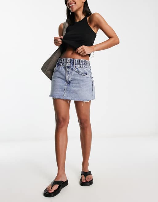 Denim mini skirt with elastic waist hotsell