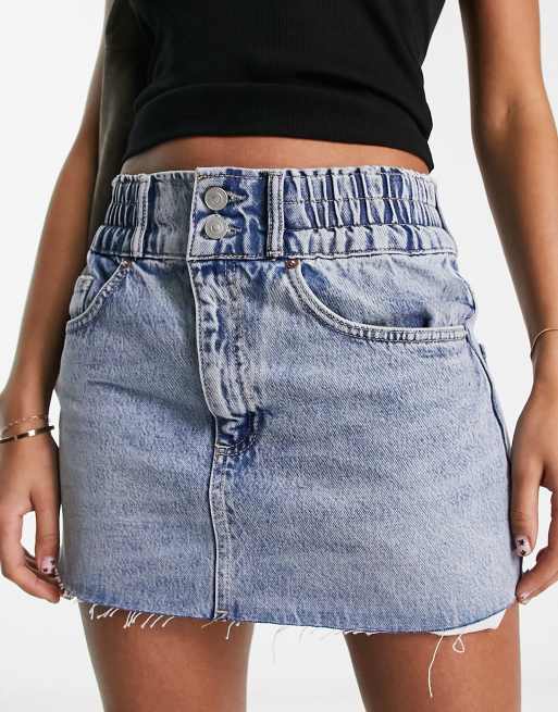 Elastic waist shop denim skirt