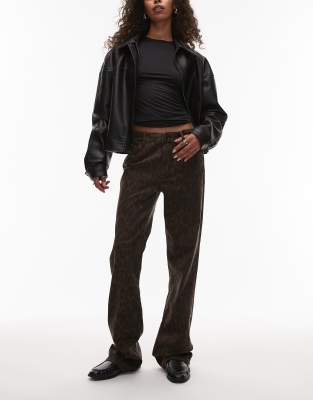 Allsaints Haldan leopard slim bootcut jeans in brown & black