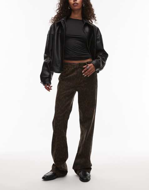 AllSaints Haldan leopard slim bootcut jeans in brown & black - view 1