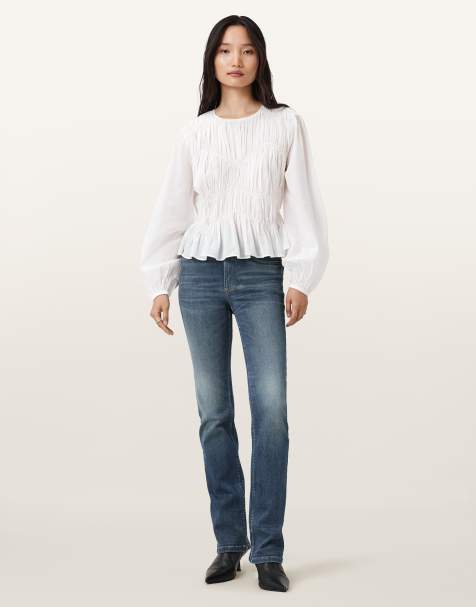 AllSaints – Haldan – Schmal geschnittene Bootcut-Jeans in Indigoblau - view 1