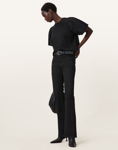 AllSaints – Haldan – Schmale Bootcut-Jeans in Perfect Black - view 1