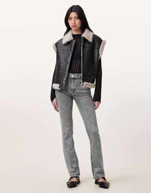 AllSaints – Haldan – Schmale Bootcut-Jeans in verwaschenem Grau