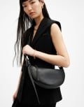 [AllSaints] AllSaints half moon leather crossbody bag in black One Size BLACK
