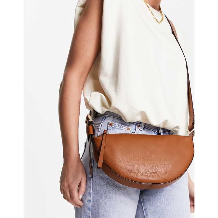 AllSaints Half Moon Leather Crossbody Bag