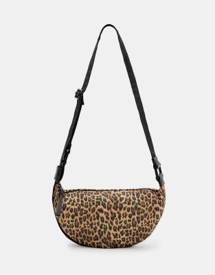 Half Moon nylon crossbody bag in leopard print-Brown