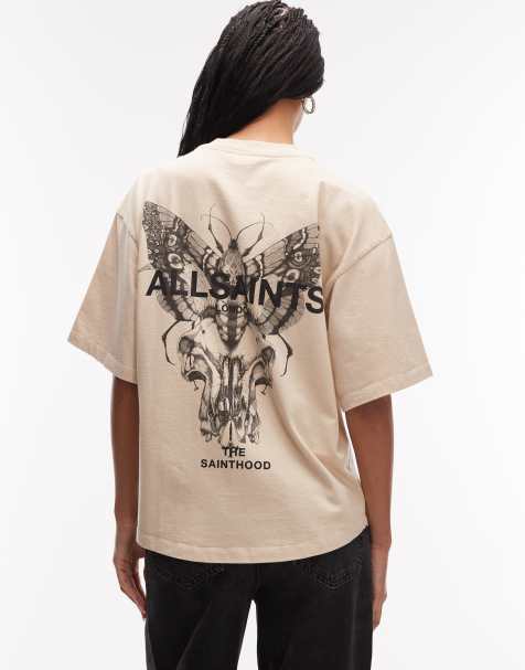 AllSaints halis back graphic amelie tee in cream - view 1