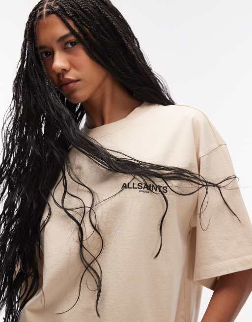 AllSaints – Halis – Kremowy T-shirt z grafiką Amelie na plecach, 3 z 4