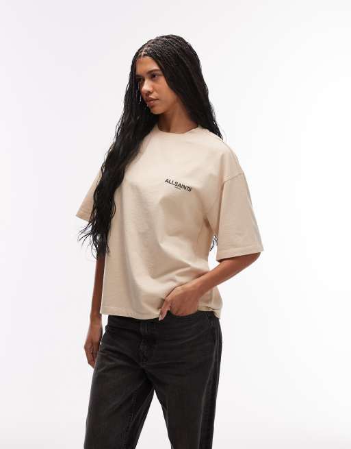 AllSaints – Halis – Kremowy T-shirt z grafiką Amelie na plecach, 4 z 4