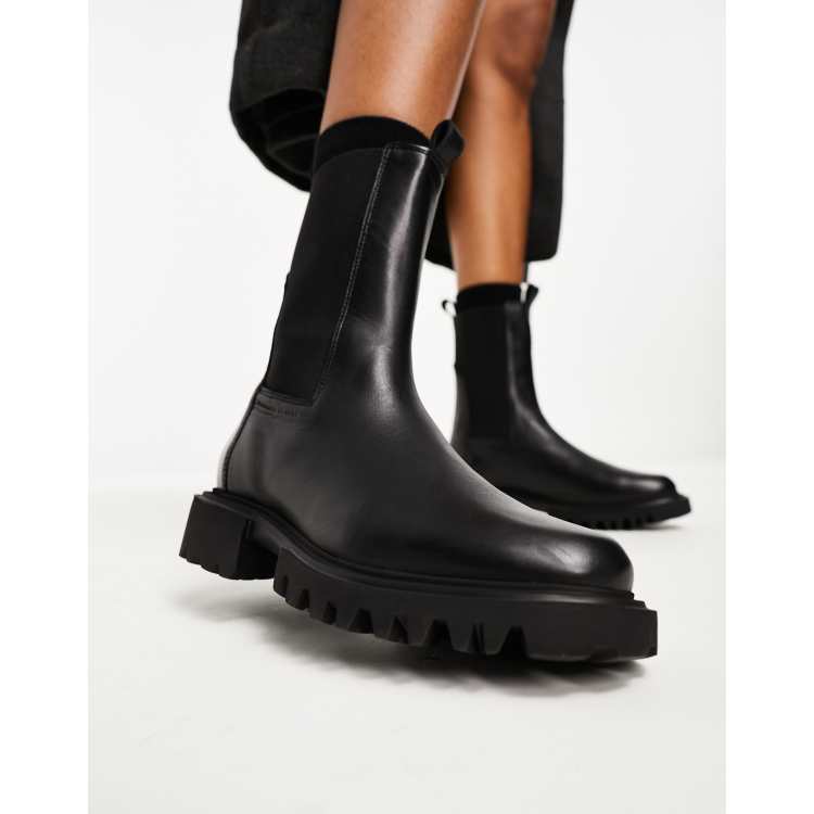 AllSaints Hallie leather high ankle boots in black | ASOS
