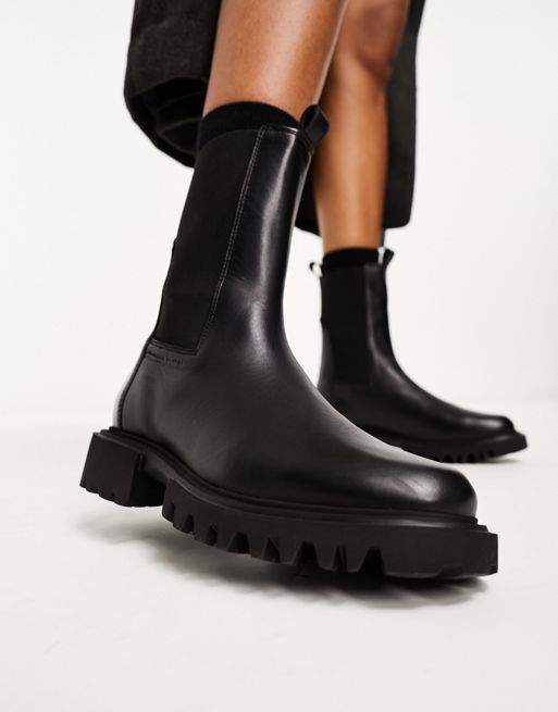 AllSaints Hallie leather high ankle boots in black | ASOS