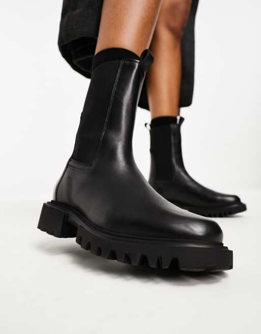 AllSaints Hallie leather high ankle boots in black | ASOS