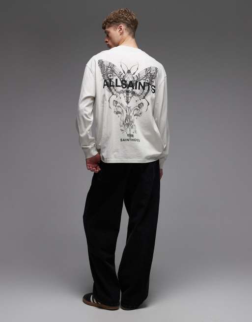 AllSaints - Hallis - T-shirt à manches longues et logo graphique au dos - Blanc cassé, 2 de 5