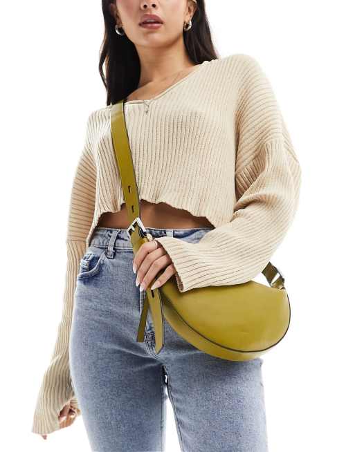 AllSaints - Halvemaanvormige crossbody tas van leer in groen