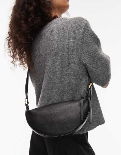 AllSaints - Halvemaanvormige leren crossbody tas in zwart - view 1