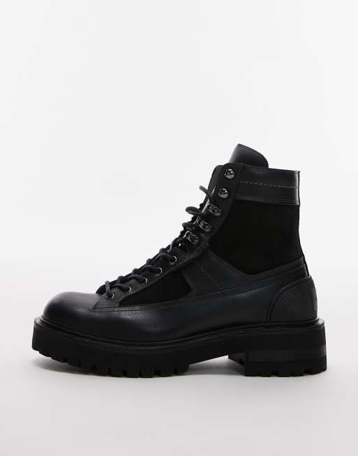 AllSaints Hank leather combat boots in black | ASOS