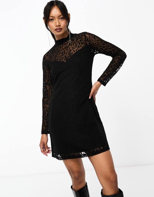 AllSaints - Hanna Antia - Robe courte à col montant et manches longues - Noir