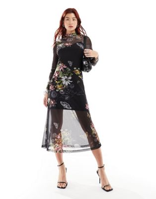 ASOS Velvet Corset Bodice Satin Bias Maxi Dress in Black