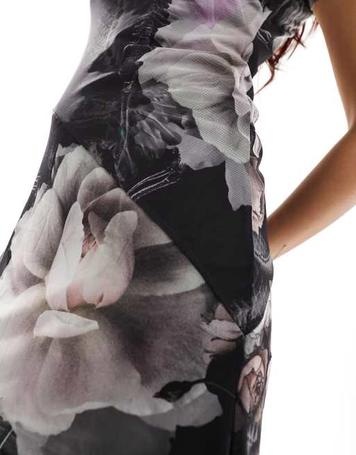 AllSaints - Hanna Valley - Vestito midi in rete nero a fiori, 4 di 4