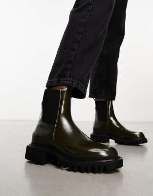Allsaints Harlee Hi-shine Leather Chunky Boots In Green