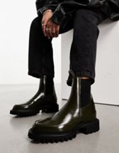 AllSaints Amber leather chunky tall chelsea boots in black | ASOS