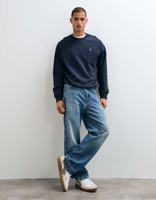 AllSaints Harlow sweatshirt met klein logo in marineblauw, 4 van 5