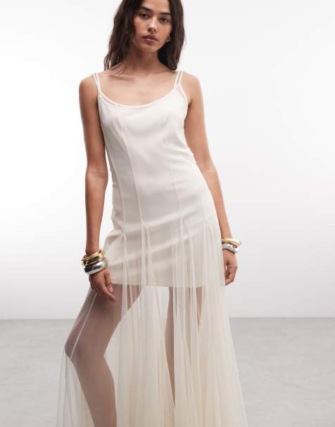 AllSaints - Harmonia - Robe nuisette longue 2-en-1 avec superposition en tulle - Écru - view 1