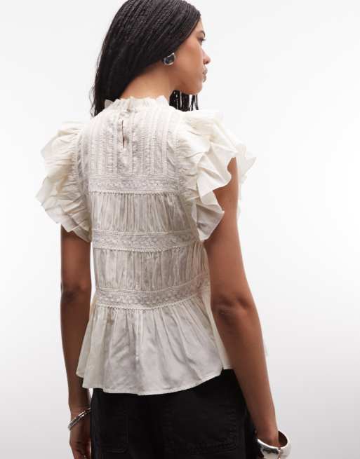 AllSaints - Harriet - Mouwloze top van kant met ruches en rimpeleffect in gebroken wit, 4 van 4