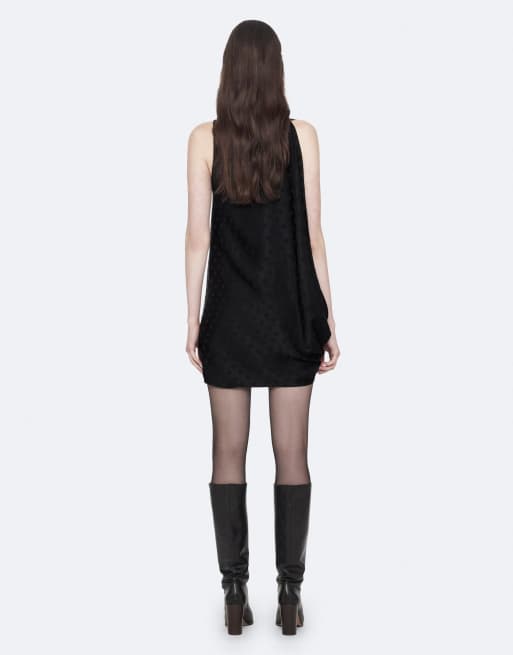 AllSaints Haven jurk in zwarte stippenjacquard, 4 van 7