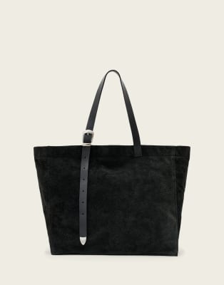 AllSaints AllSaints Haven leather suede tote bag in black