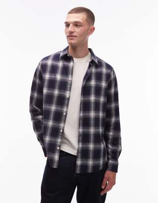 AllSaints Allsaints Haven long sleeve check shirt in black-Blue