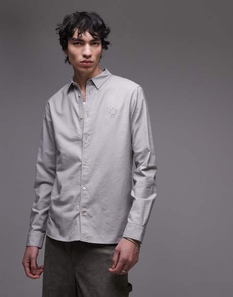 AllSaints Haven long sleeve shirt in whisper gray - view 1